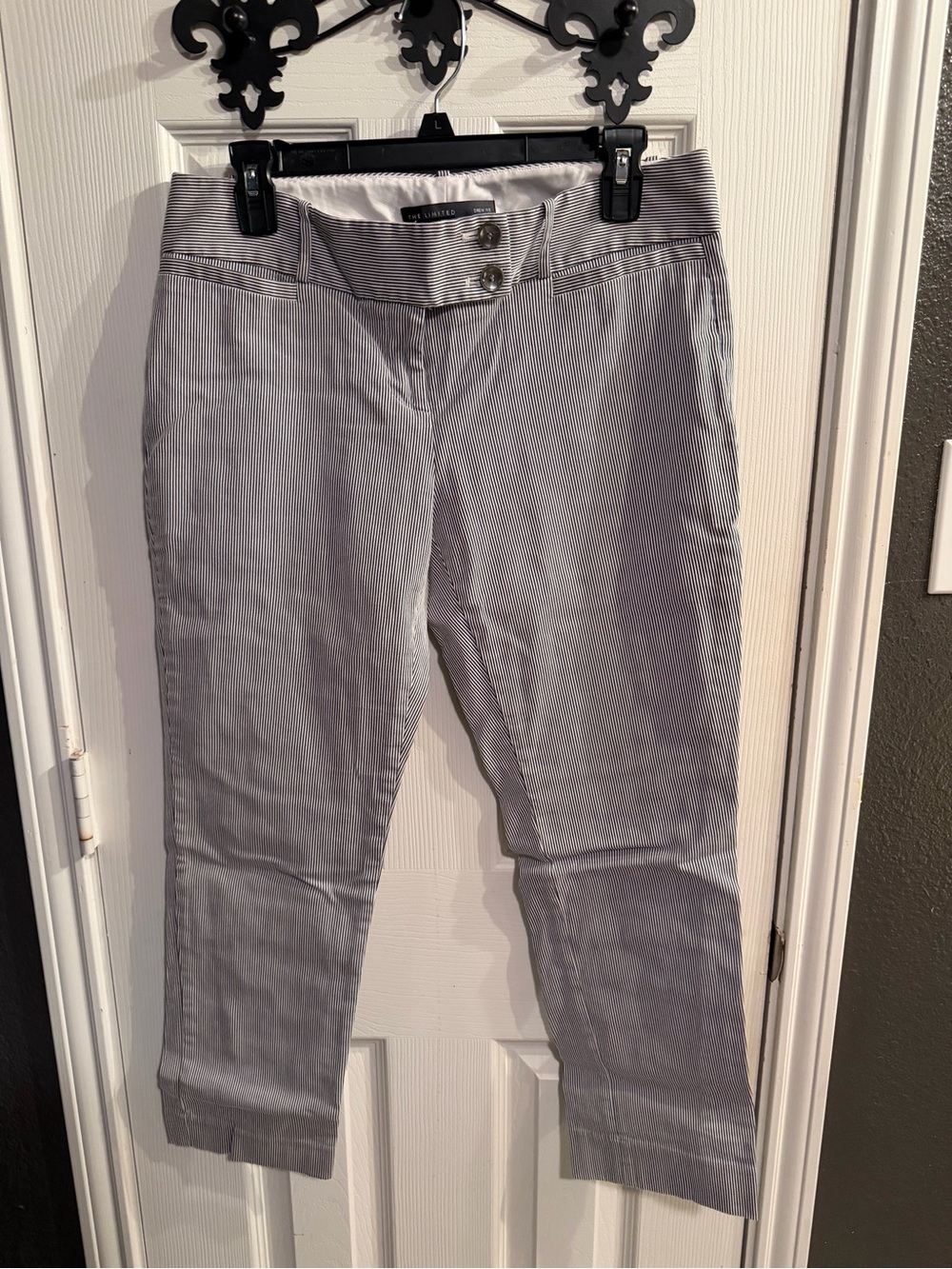 The Limited Light Gray/Blue Pinstripe Cropped Trousers